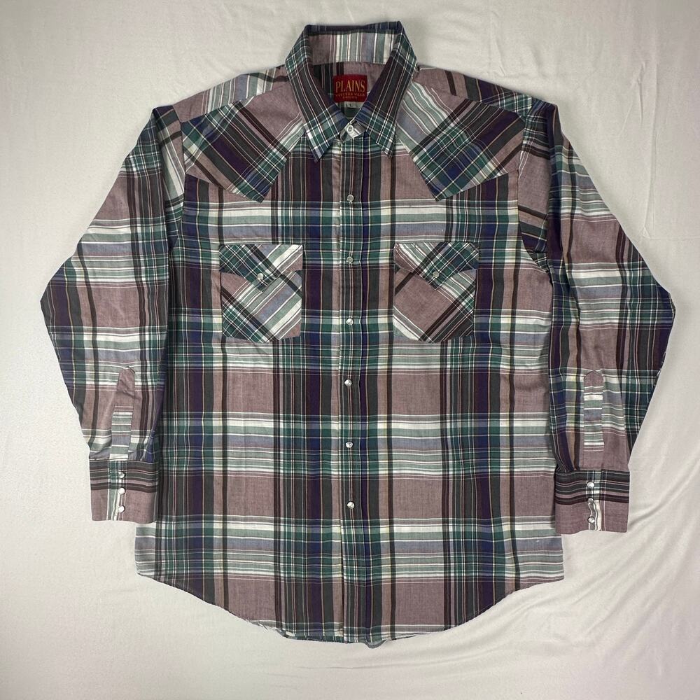 Plains Western Wear Pearl Snap Plaid Western Shirt L